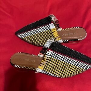 Glamorous Black and Yellow Checkered Mules